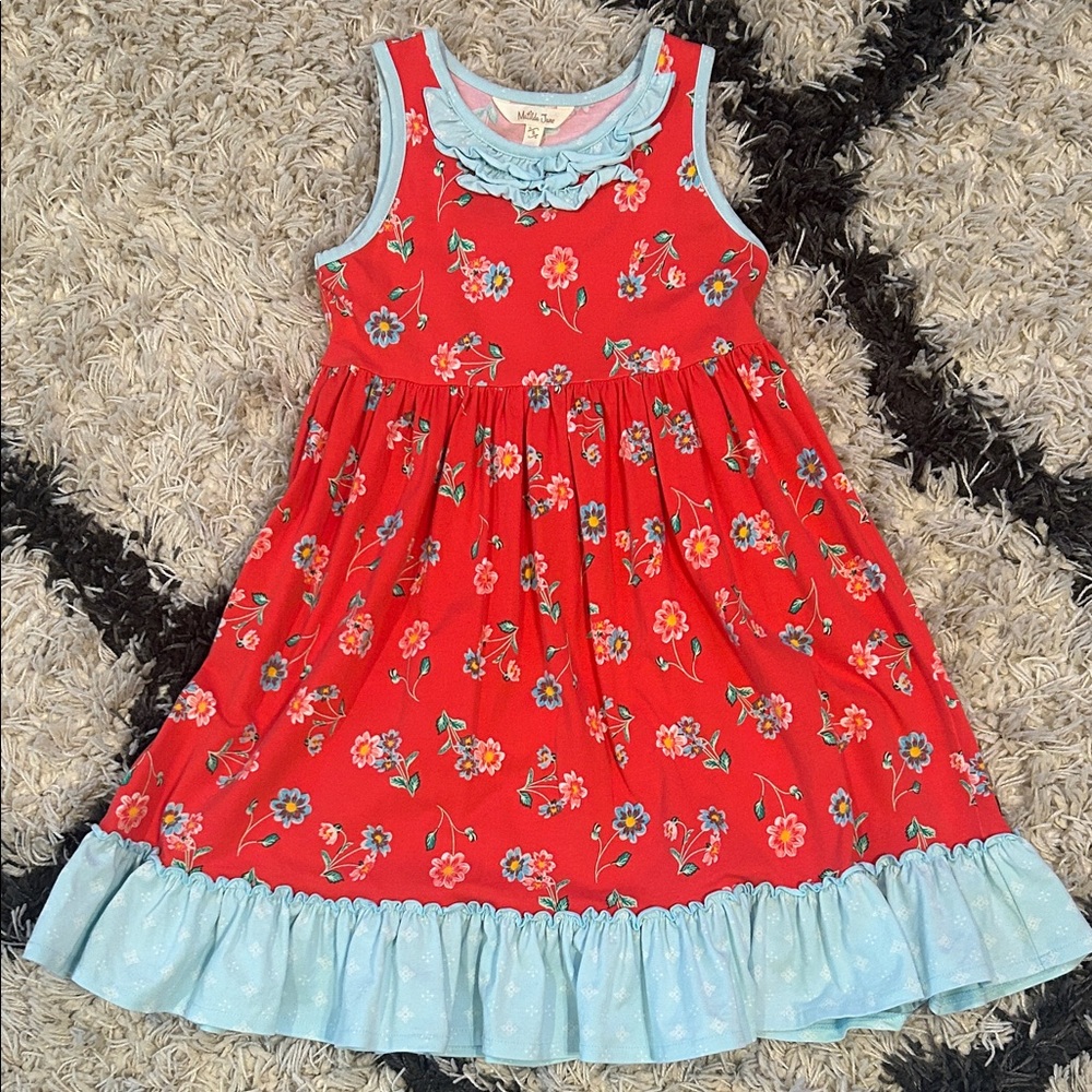Matilda Jane Red Floral Dress with Blue Trim
